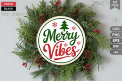 Merry Vibes SVG | Christmas Round Sign SVG | Xmas SVG Product Image 2