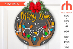 merry xmas svg, deer antlers sign svg, christmas garland svg, welcome sign svg, christmas hanger svg, xmas door sign svg, seasonal sign svg, laser cut file, layered xmas sign, winter round sign svg, glowforge cut file, cricut cut file, countryside sign