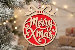 Merry Xmas Bauble Laser Cut Wood File, Christmas Ornament Product Image 2