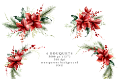 MERRYBERRY Red CHRISTMAS FLORAL CLIPART WATERCOLOR BERRIES flowers red greenery leaves holly bouquets png
