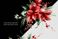 MERRYBERRY Red CHRISTMAS FLORAL CLIPART WATERCOLOR BERRIES flowers red greenery leaves holly bouquets png