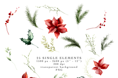 MERRYBERRY Red CHRISTMAS FLORAL CLIPART WATERCOLOR BERRIES flowers red greenery leaves holly bouquets png