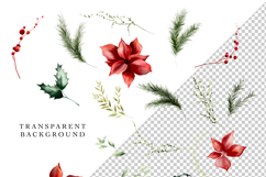 MERRYBERRY Red CHRISTMAS FLORAL CLIPART WATERCOLOR BERRIES flowers red greenery leaves holly bouquets png