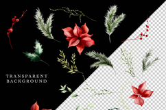 MERRYBERRY Red CHRISTMAS FLORAL CLIPART WATERCOLOR BERRIES flowers red greenery leaves holly bouquets png