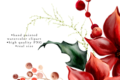 MERRYBERRY Red CHRISTMAS FLORAL CLIPART WATERCOLOR BERRIES flowers red greenery leaves holly bouquets png