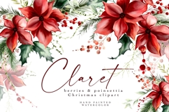 MERRYBERRY Red CHRISTMAS FLORAL CLIPART WATERCOLOR BERRIES flowers red greenery leaves holly bouquets png
