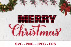 Merry Christmas SVG cut file. Buffalo plaid. Farmhouse sign Product Image 1