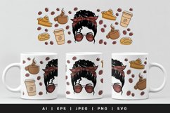 Bun Haired Girl with Coffee and Sweets 11 oz Mug Sublimation Product Image 1
