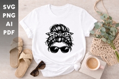Messy Bun Mom with Sunglasses SVG Leopard Bandana Hair Desig Product Image 1