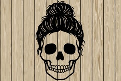 Messy bun skull stencil silhouette SVG Product Image 1