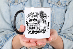 Trendy gothic mom PNG with oversized script lettering, skeleton character art, checker accents, and retro western inspired graphic details.