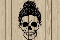 Messy bun skull stencil silhouette SVG Product Image 1