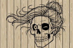 Messy bun skull stencil silhouette SVG Product Image 1