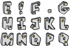 Metal Steel Lettering Font ABC SVG PNG Cartoon Type Product Image 3