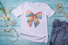 metallic rainbow bow, shimmering coquette bow, luxurious bow design, rainbow clipart art, digital bow design, metallic shimmer design, shimmering bow art, luxurious rainbow shimmer, coquette bow art, rainbow sublimation design