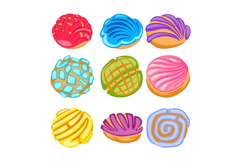 Mexican sweet concha bread collection colorful illustration Product Image 1