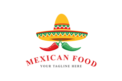 Mexican Food Logo with Sombrero and Chili Peppers Vector Product Image 1