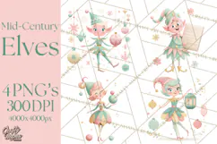 Mid Century Christmas Elf PNG, Retro Holiday Clipart Product Image 1