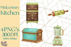 Mid Century Modern Kitchen Clipart, Retro Modern Kitchen Png Product Image 1