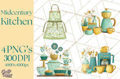 Mid Century Modern Kitchen Clipart, Retro Modern Kitchen Png Product Image 1