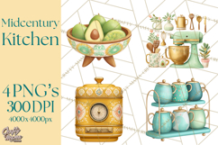 Mid Century Modern Kitchen Clipart, Retro Modern Kitchen Png Product Image 1