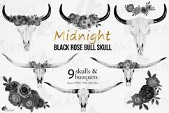 Midnight Black Rose bouquets &amp; bull skull boho tribal decor Product Image 1