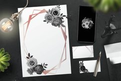 Midnight black rose bridal bouquets, rose gold floral frames Product Image 6