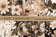 Modern Meadow Floral Digital Papers in Warm Sepia Tones Product Image 1
