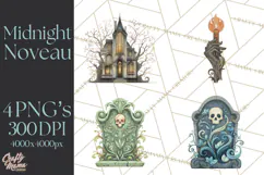 Art Nouveau Halloween Png, Spooky Halloween Clipart Product Image 1