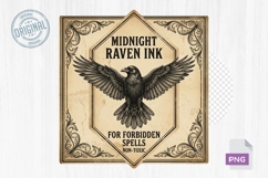 Midnight Raven Ink Vintage Halloween Witchcraft Label PNG Product Image 1