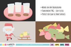 Plate with cookies and glasses of milk in soft pink and brown tones for Christmas Eve scenes.
