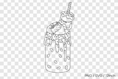 Mini donut monster jelly milkshake line art PNG SVG vector Product Image 1