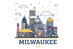 Outline Milwaukee Wisconsin City Skyline Product Image 1
