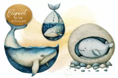 Whimsical Whales Clipart - 4 PNG Files Product Image 1