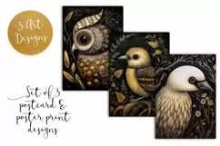 Dark Garden Birds Postcard & Art - 3 JPEG Files Product Image 1