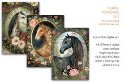 Floral Horse Portraits Postcard &amp; Art - 3 JPEG Files Product Image 1