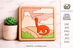 3D Mini puzzle decor Laser Cut. Wall art SVG. Dinosaur Product Image 1