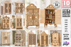 Miniature Cabinet Book Nook Laser Cut Bundle | Dollhouse SVG Product Image 1