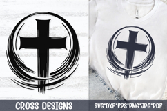 Minimalist brush circle cross SVG featuring a bold distressed cross centered inside dynamic circular brush strokes, perfect for Christian t-shirts, church merch, youth group apparel, decals, mugs, wall art, Cricut and Silhouette faith crafts
