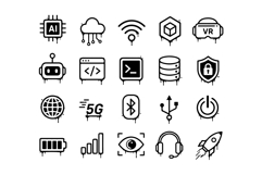 Minimal Graffiti Tech Icon Set Modern Digital Cyber Vector Product Image 2