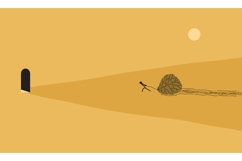 Minimalist Illustration of a Man Pulling a Large Rock Product Image 1