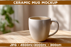 Ceramic Mug Mockup on Wooden Table with Cozy Home Aesthetic Product Image 1