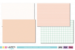 Preview of Christmas digital backgrounds featuring gingham, polka dots, and lattice patterns in red, beige, and mint colors.