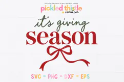 A minimalist holiday SVG design combining muted forest-green cursive, rich cranberry-red lettering, and a simple decorative Christmas ribbon.