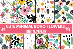 Cute Minimal Boho Flowers Digital Papers Seamless Patterns Product Image 1