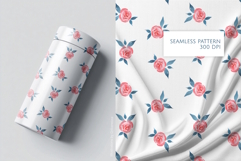 Minimalist Pink Rose Blue Leaves Seamless Pattern Product Image 1