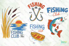 Minimalist vintage-style Fishing SVG PNG Product Image 1