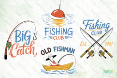 Minimalist vintage-style Fishing SVG PNG Product Image 1
