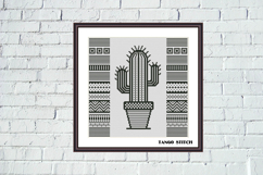 Minimalistic geometric cactus cross stitch pattern - Tango Stitch