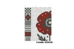 Minimalistic poppy red and black cross stitch pattern - Tango Stitch